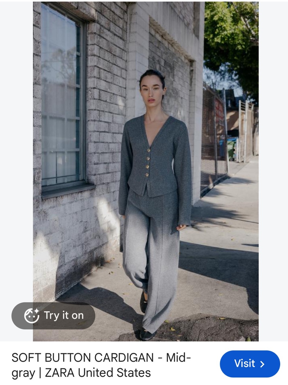 Charcoal Gray Wide-Leg Knit Pants - Women's